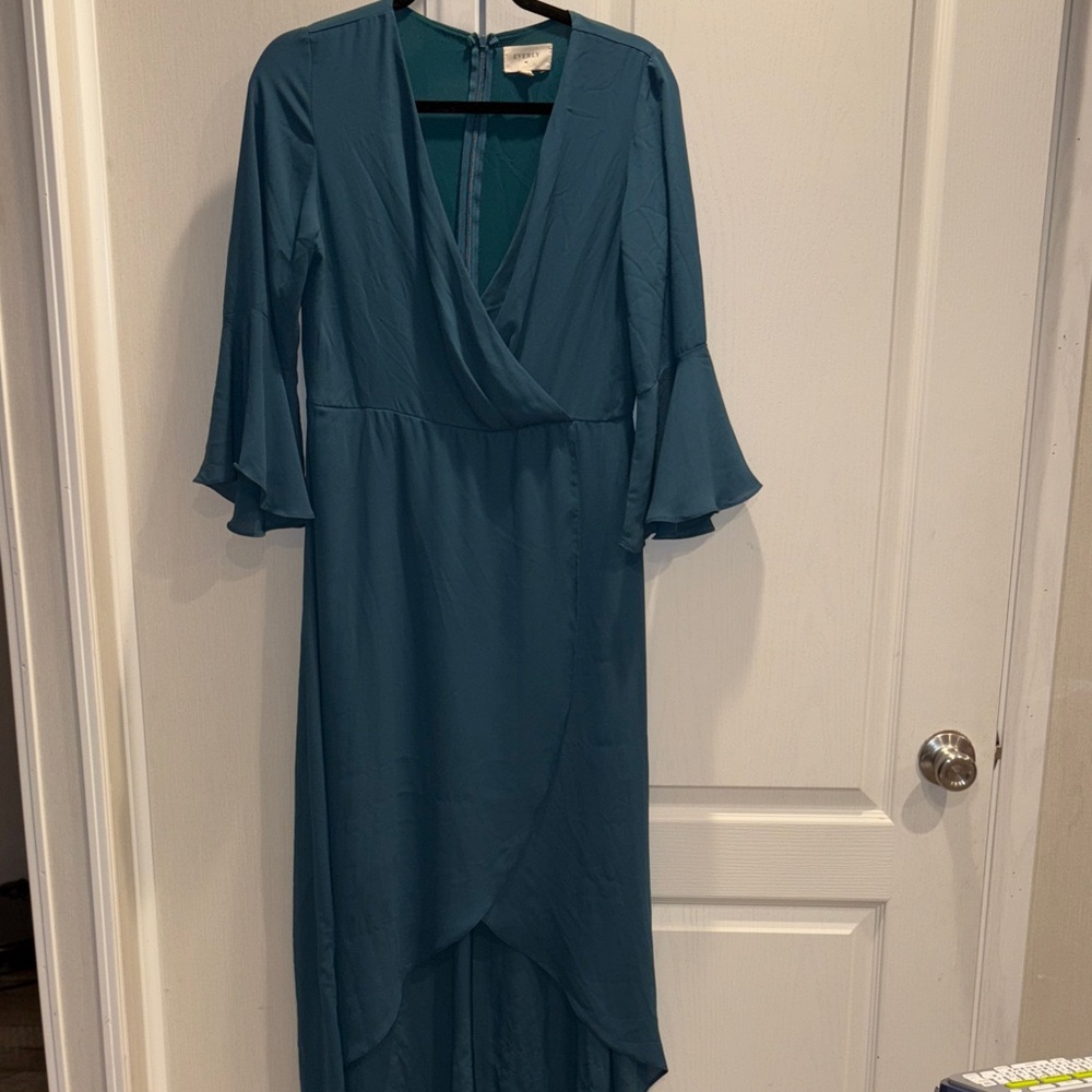 Everly Teal Long Sleeve Dress